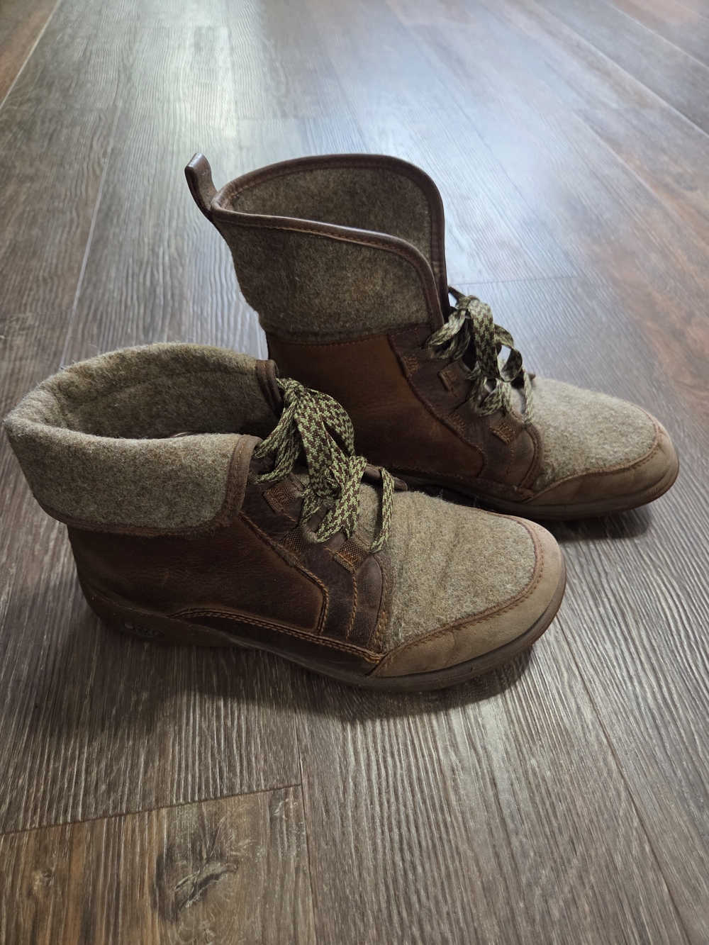 Women's Brown Wool & Leather High-Top Casual Boots